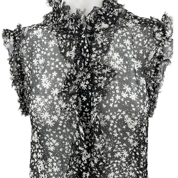7 For All Mankind Black Floral Ruffle Sleeveless Button Sheer Cami Blouse Top XS - Picture 3 of 4